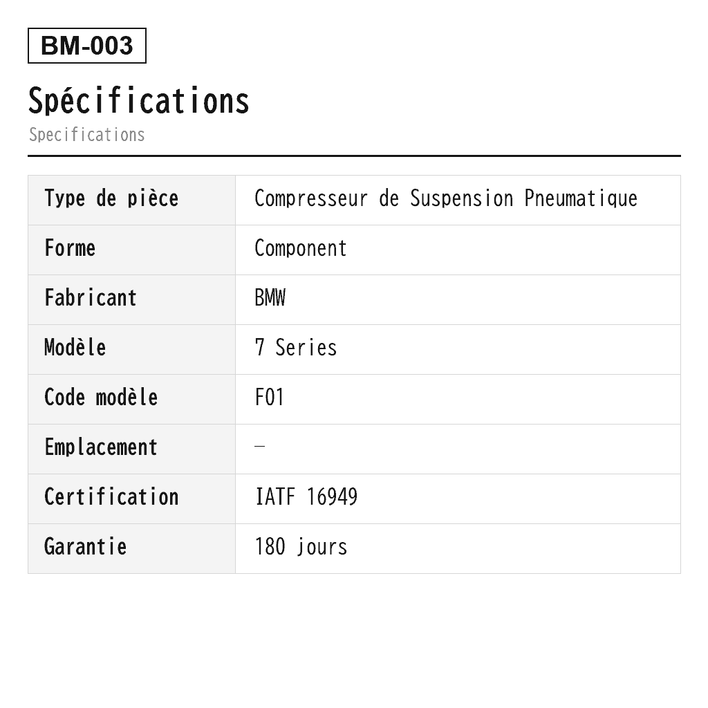 BMW 7 Series F01 F02 2007-2015 Compresseur de Suspension Pneumatique (37206784137, 37206789165, 37206789450, 37206794465, 37206864215, 37206875176) 2