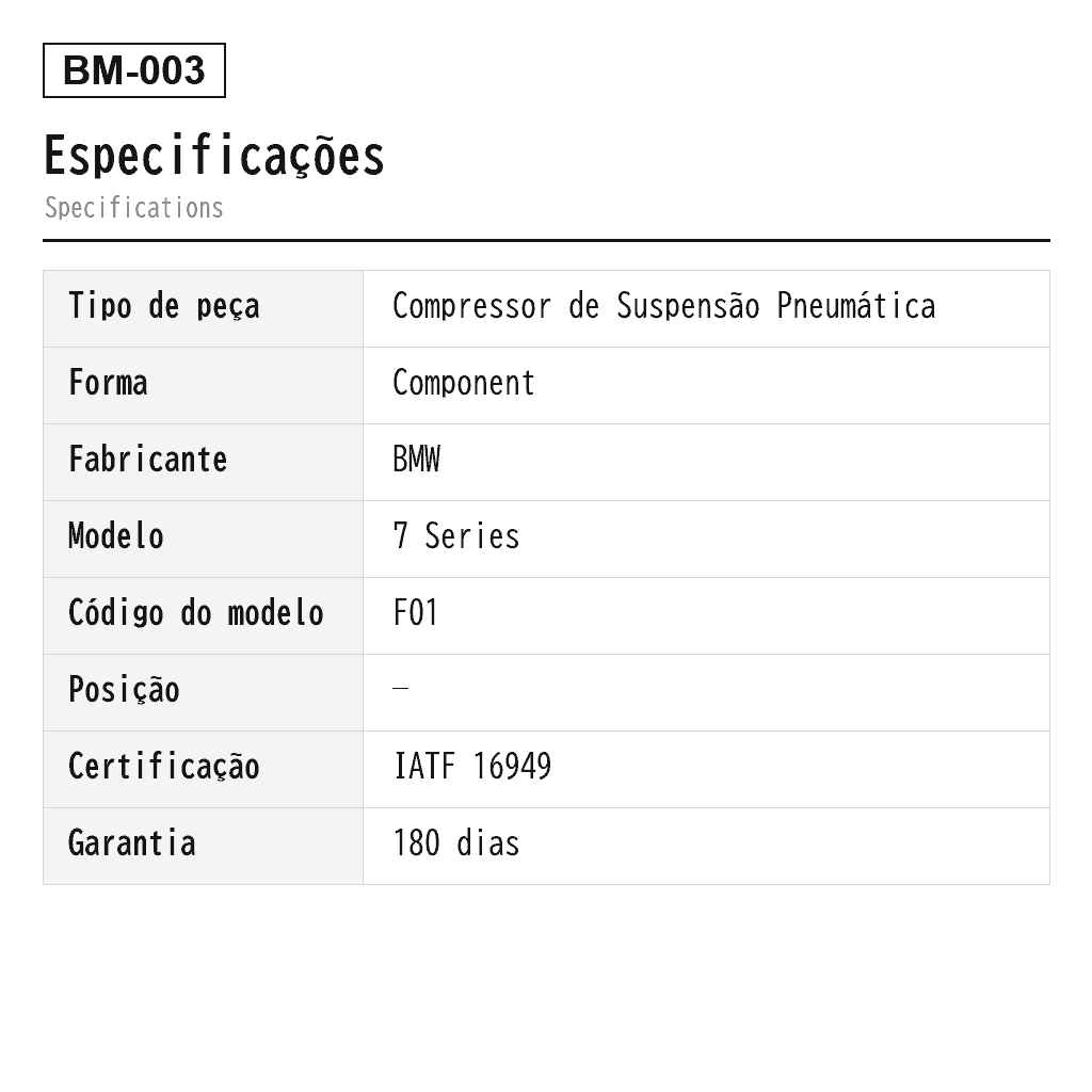 BMW 7 Series F01 F02 2007-2015 Compressor de Suspensão Pneumática (37206784137, 37206789165, 37206789450, 37206794465, 37206864215, 37206875176) 2