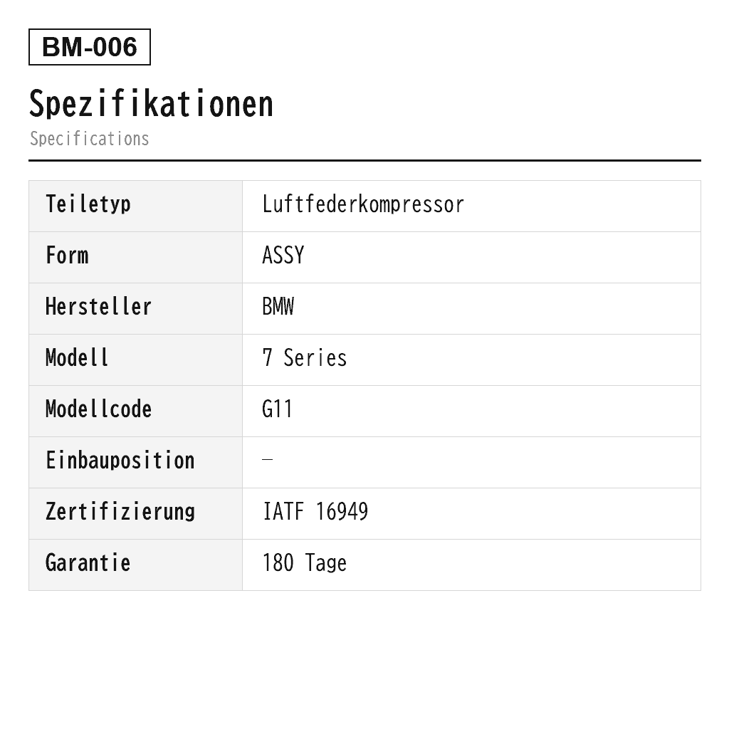 BMW 7 Series G11 G12 2015-2022 Luftfederkompressor (37-20-6-861-682, 37-20-6-861-882, 37-20-6-884-682, 6861682, 6861882, 68618823720, 6884682) 2