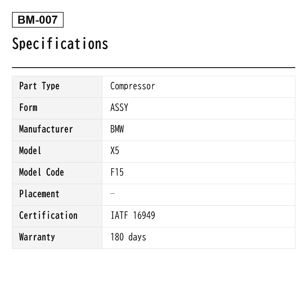 BMW X5 F15 F85 X6 F16 F86 2012-2019 Air Suspension Compressor (37206850555, 37206868998, 37206875177, 37226778773, 37236769082, 68505553720, 68689983720, 6875177, P-3279) 2