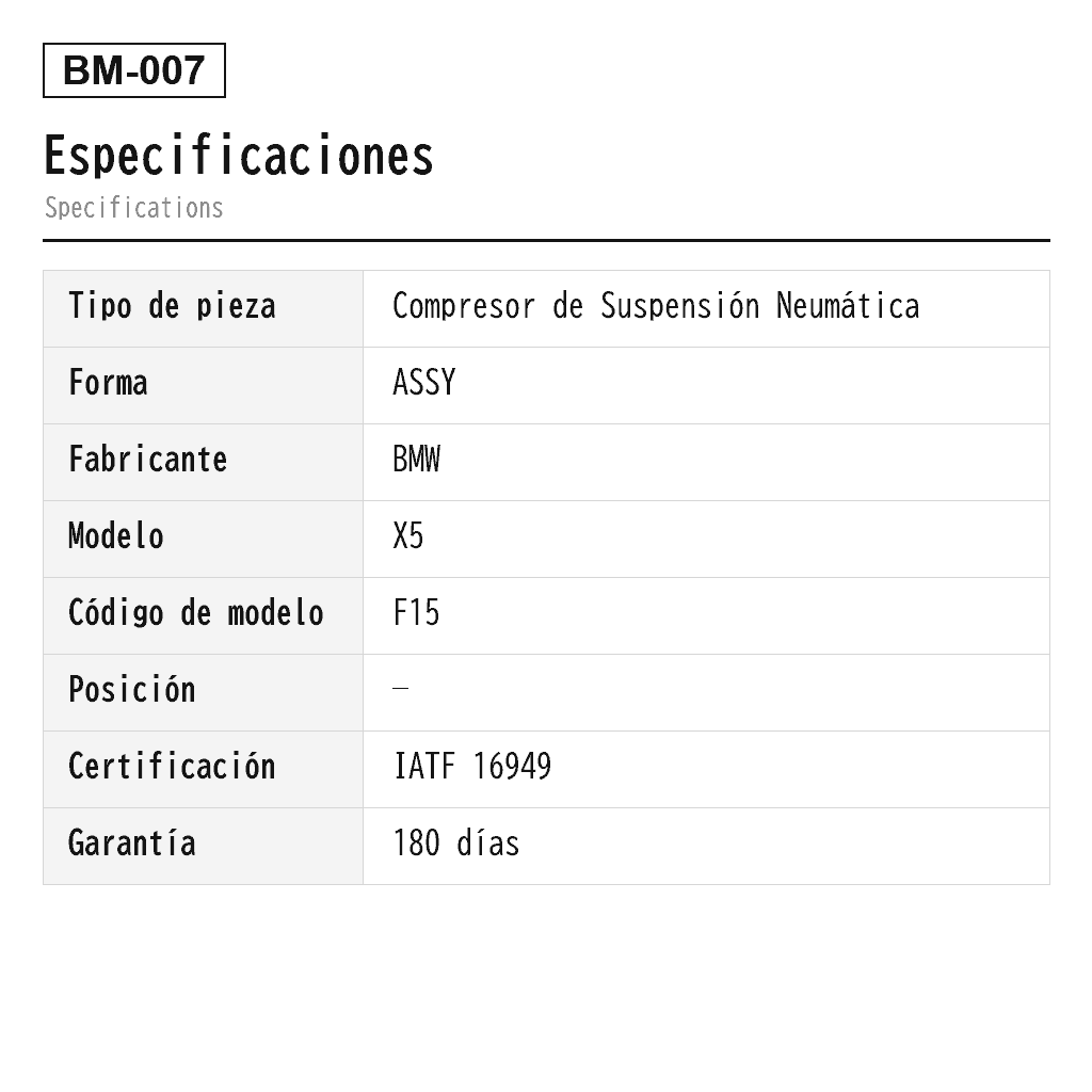 BMW X5 F15 F85 X6 F16 F86 2012-2019 Compresor de Suspensión Neumática (37206850555, 37206868998, 37206875177, 37226778773, 37236769082, 68505553720, 68689983720, 6875177, P-3279) 2