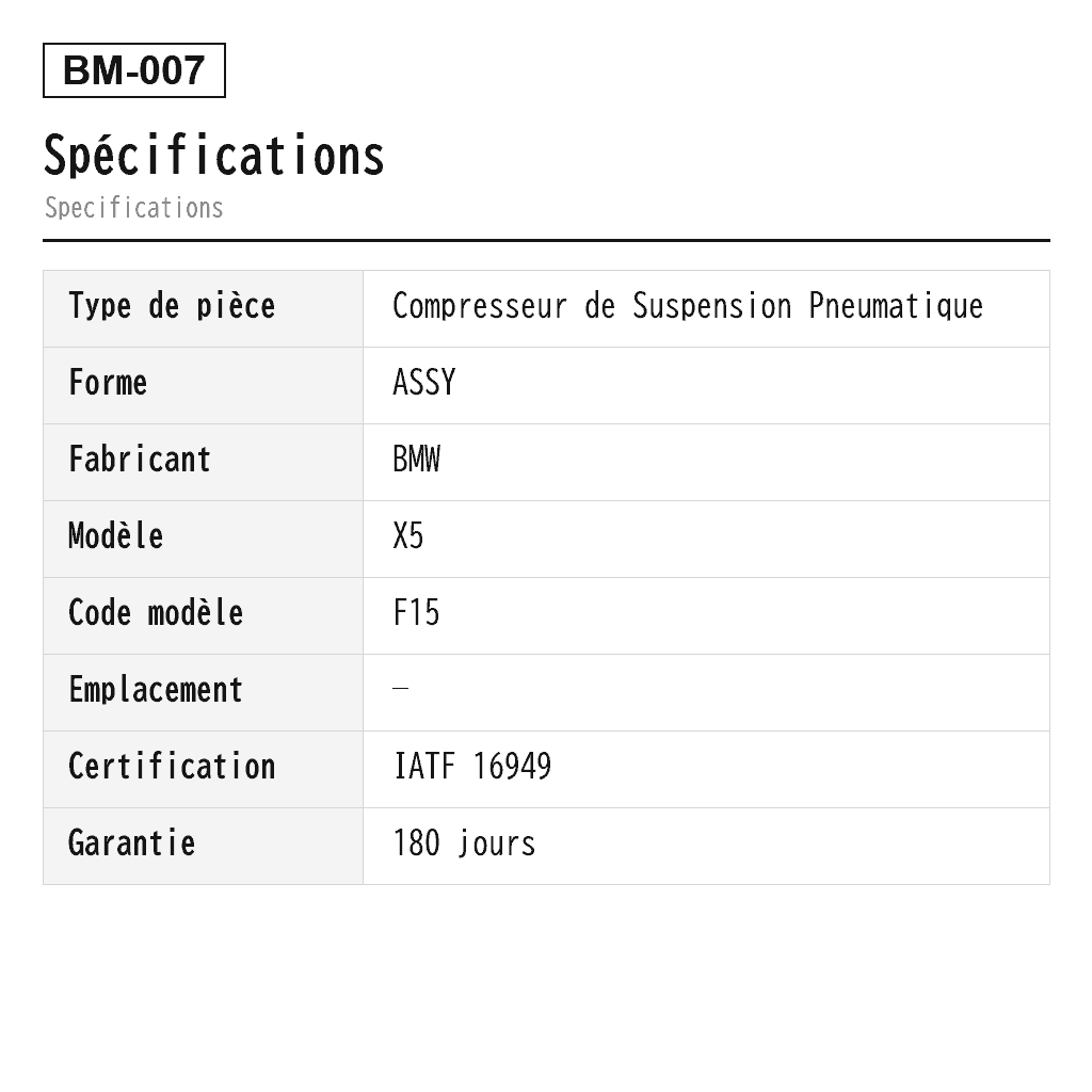 BMW X5 F15 F85 X6 F16 F86 2012-2019 Compresseur de Suspension Pneumatique (37206850555, 37206868998, 37206875177, 37226778773, 37236769082, 68505553720, 68689983720, 6875177, P-3279) 2