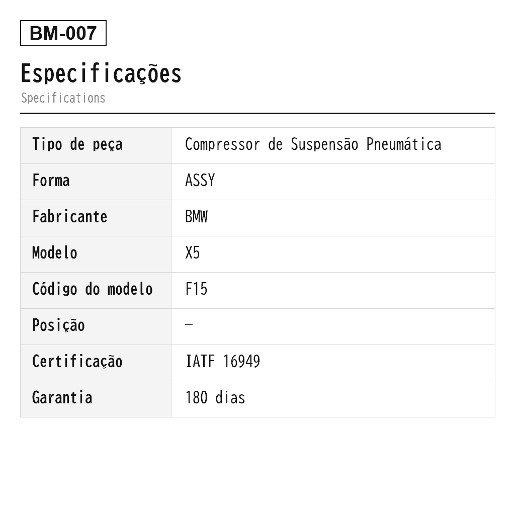 BMW X5 F15 F85 X6 F16 F86 2012-2019 Compressor de Suspensão Pneumática (37206850555, 37206868998, 37206875177, 37226778773, 37236769082, 68505553720, 68689983720, 6875177, P-3279) 2