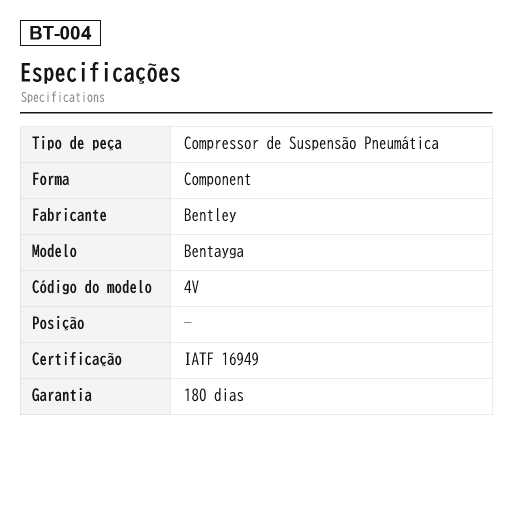 Bentley Bentayga Compressor de Suspensão Pneumática (971616006B, 971616007B, 971616007C, 971616007D) 2