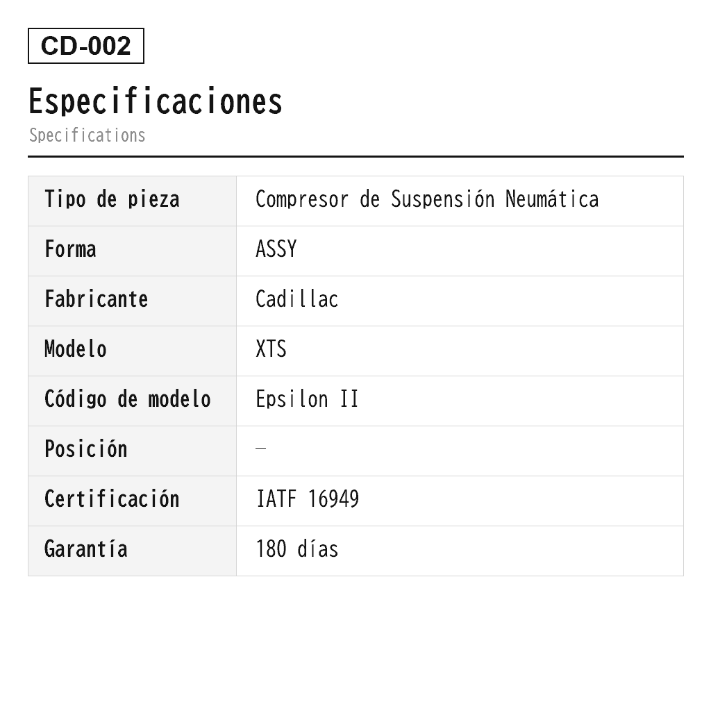 Cadillac XTS 2013-2019 Compresor de Suspensión Neumática (22902411, 22936012, 22983463, 23129283, 23168660, 23353754, 23446561, 23468864, 84160004, 84219810, 84355910) 2