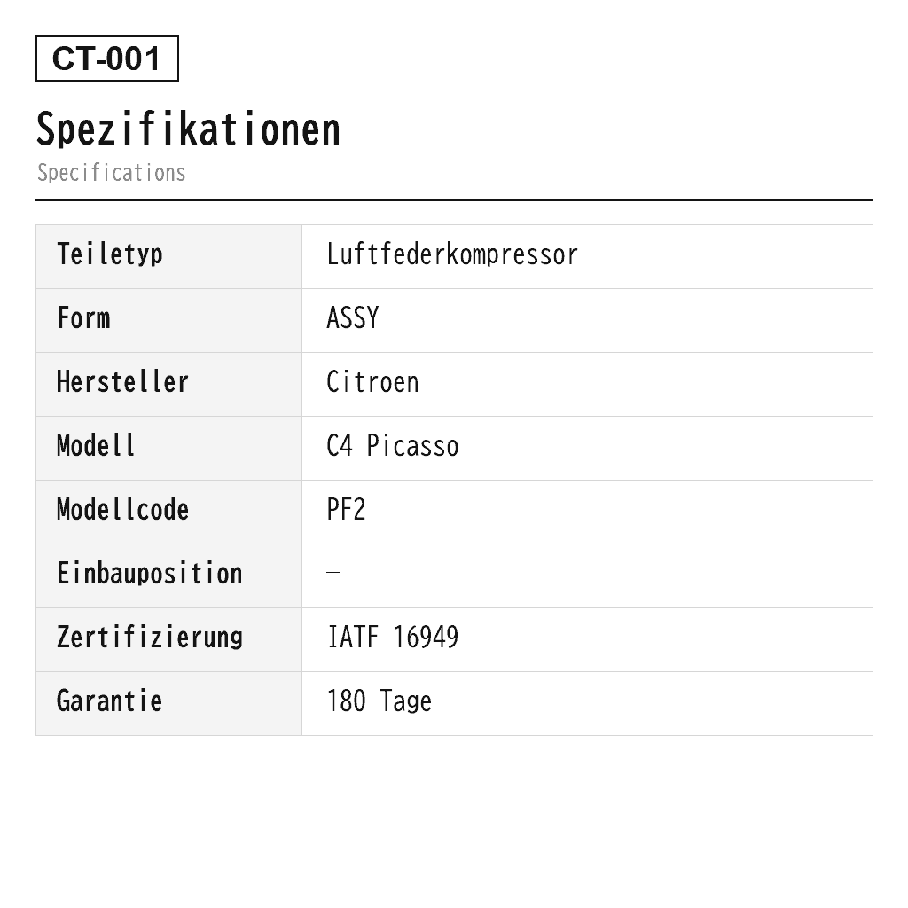 Citroen C4 Picasso/Grand Picasso Luftfederkompressor (9682022980, 9801906980, P-2854) 2