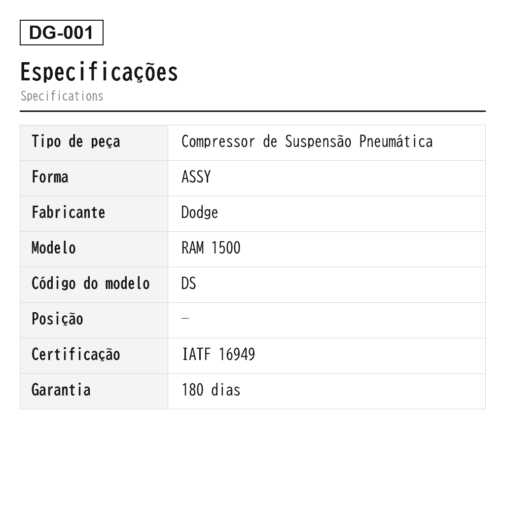 Dodge RAM 1500 2013-2020 Compressor de Suspensão Pneumática (68041137AG, 68204387AA, 68204730AB, 68204730AG) 2