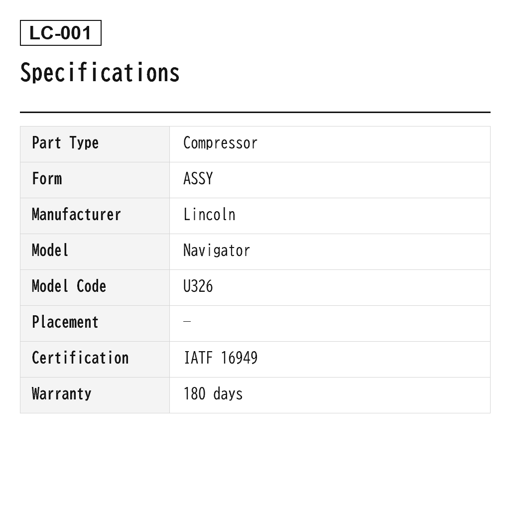 Lincoln Navigator 2007-2016 Air Suspension Compressor (7L1Z5319A, 7L1Z5319AE, 949-202, P-2500, P-2937) 2