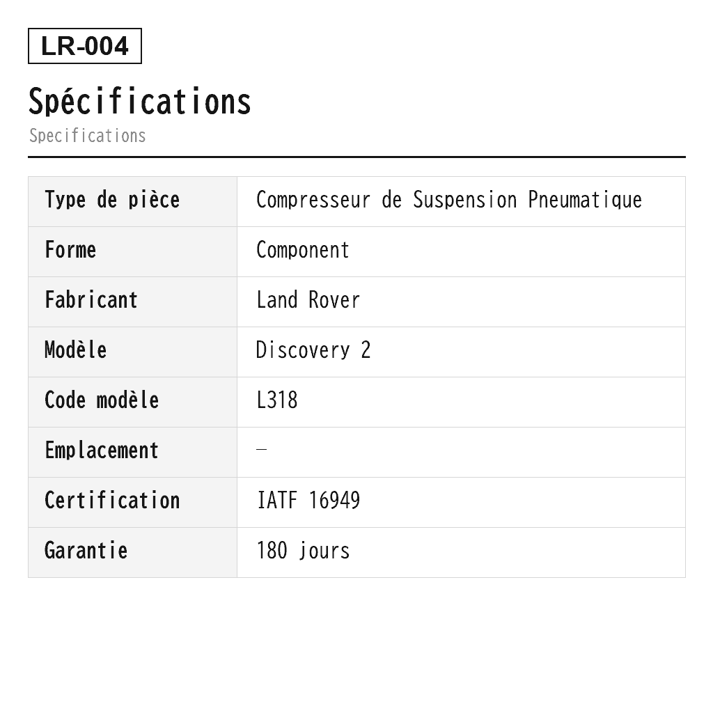 Land Rover Discovery 2 1998-2004 Compresseur de Suspension Pneumatique (949-920, P-2646, P-2811, P-3232, RQG100041) 2