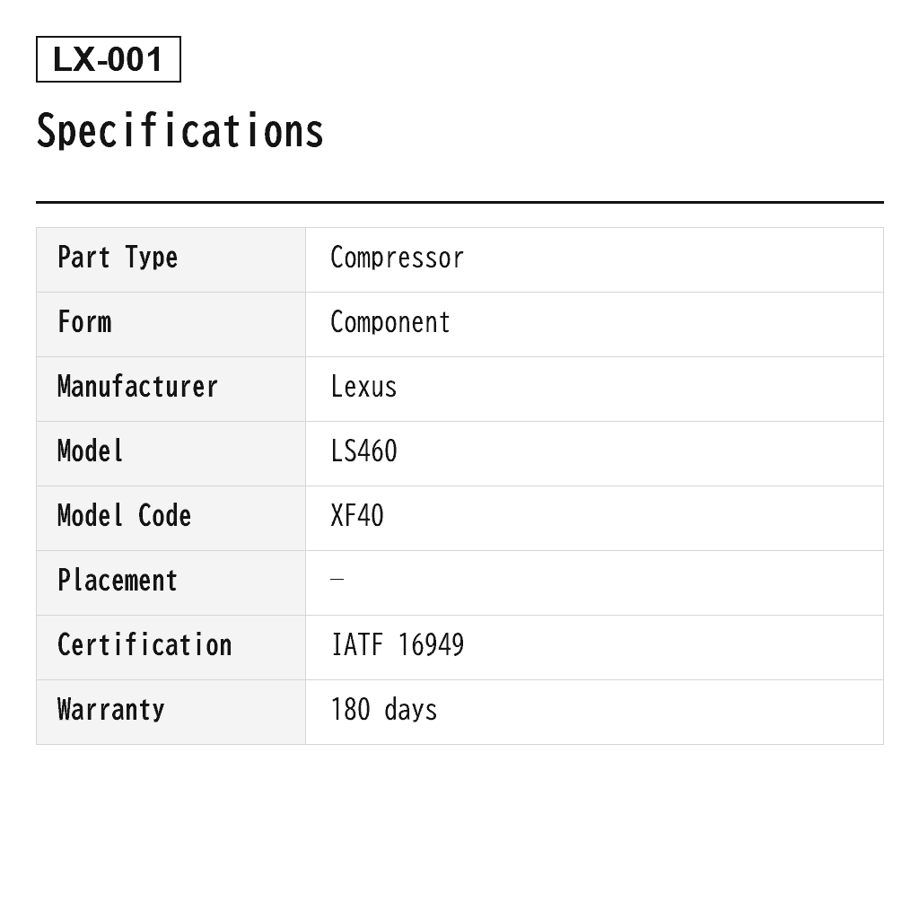 Lexus LS460 XF40 2007-2017 Air Suspension Compressor (48914-50030, 48914-50031) 2