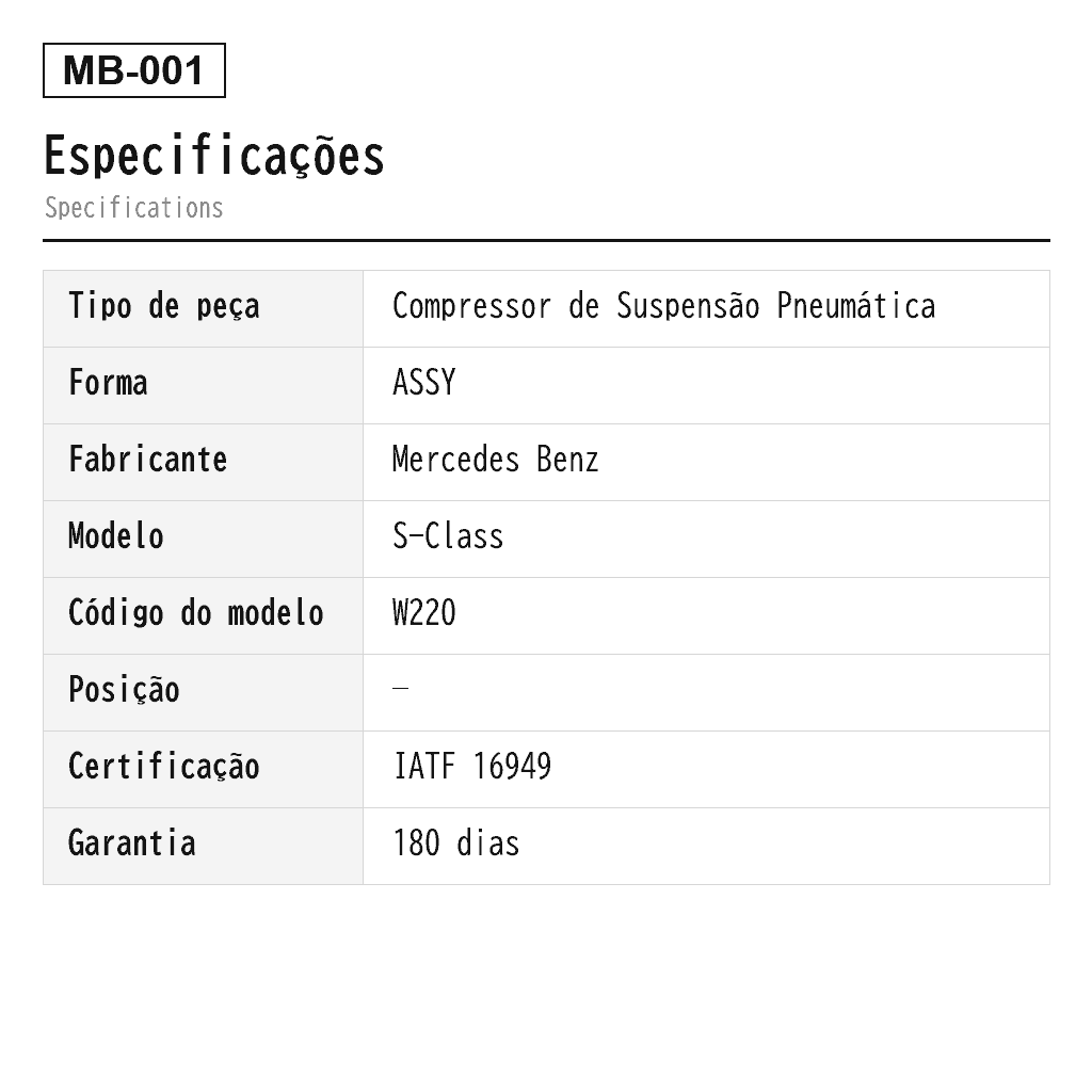 Mercedes Benz S-Class W220 E-Class W211 2000-2006 Compressor de Suspensão Pneumática (0025427219, 0025427619, 211-320-03-04, 2113200104, 2193200004, 2203200104, 4154031120, 4154033030, 8840103590, A211-320-03-04, A2113200104, A220-320-01-04) 2