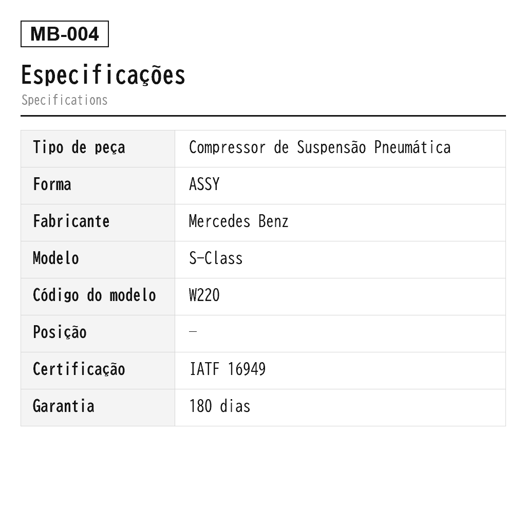 Mercedes Benz S-Class W220 E-Class W211 2000-2006 Compressor de Suspensão Pneumática (0025427219, 0025427619, 2113200104, 2113200304, 2123200104, 2123200358, 2123200404, 2193200004, 2193200104, 2193200304, 2203200069, 2203200104, 2203200304, 4154033230, A2113200104, A2113200304, A2123200104, A2123200158, A2123200358, A2123200404, A2123200658, A2193200004, A2193200104, A2193200304, A2203200104) 2