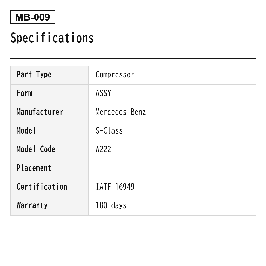 Mercedes Benz S-Class W222 C217 Maybach X222 2017-2017 Air Suspension Compressor (099-320-01-04, 222-320-06-04, A099-320-01-04, A2223200604) 2