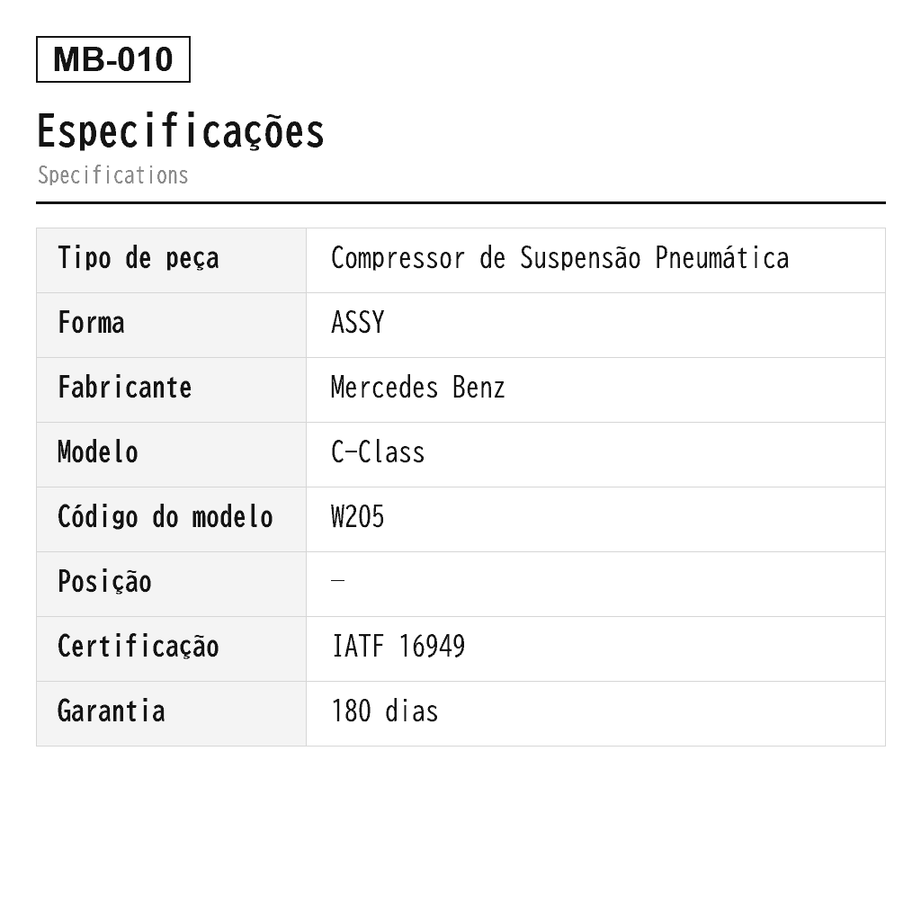 Mercedes Benz C-Class W205 C205 2015-2020 Compressor de Suspensão Pneumática (0993200004, 2053200011, 2053200104, 2133200004, 2133200009, 2133200104, 2133204003, 2133204701, 2133209900, 4154030422, 4154034230, 4154034260, 4154034280, 4154034350, 4154034360, 4430200191, A0993200004, A2053200011, A2053200104, A213-320-00-04, A2133200009, A2133200104, A2133204003, A2133204701, A2133209900) 2