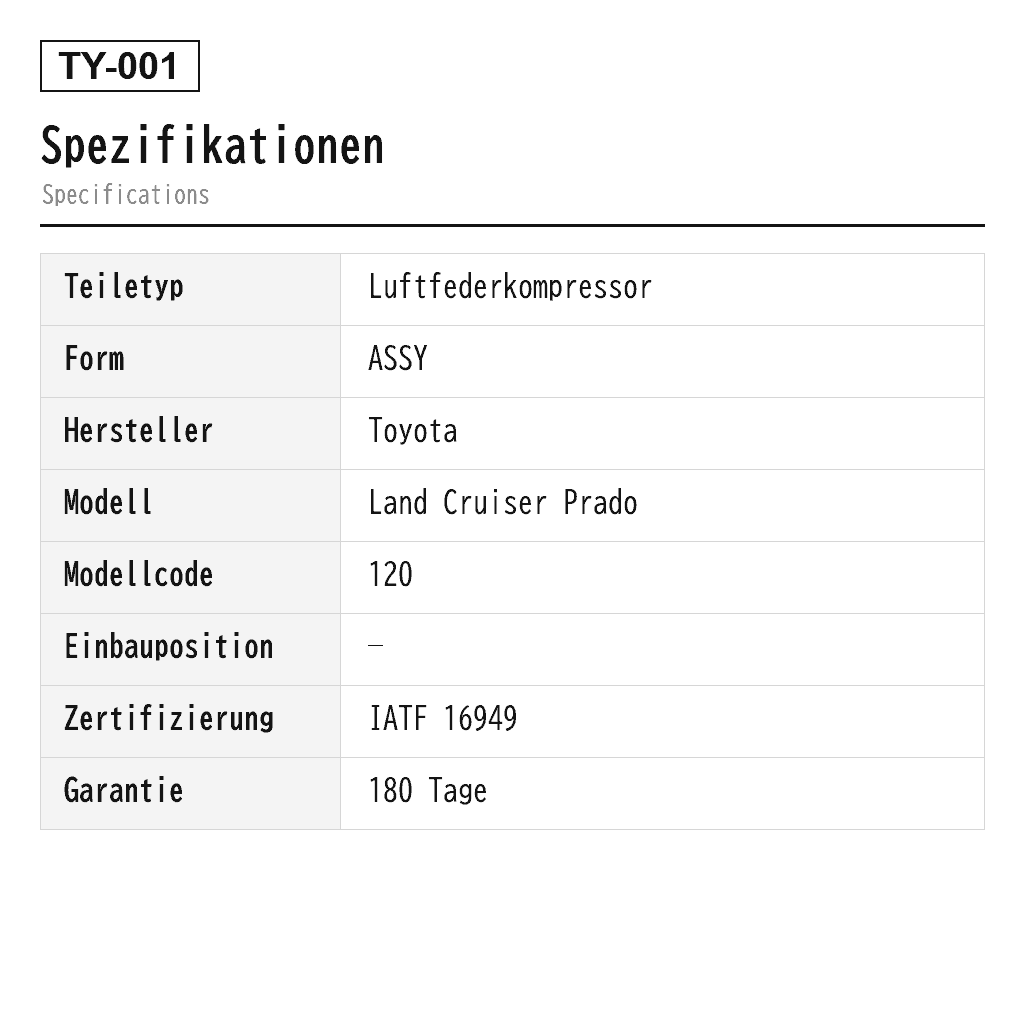 Toyota Land Cruiser Prado 120 2003-2009 Luftfederkompressor (48910-60020, 48910-60021, 48910-60040, 48910-60041, 4891060042) 2