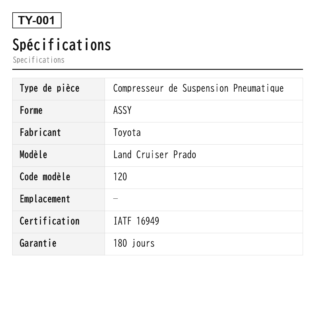 Toyota Land Cruiser Prado 120 2003-2009 Compresseur de Suspension Pneumatique (48910-60020, 48910-60021, 48910-60040, 48910-60041, 4891060042) 2