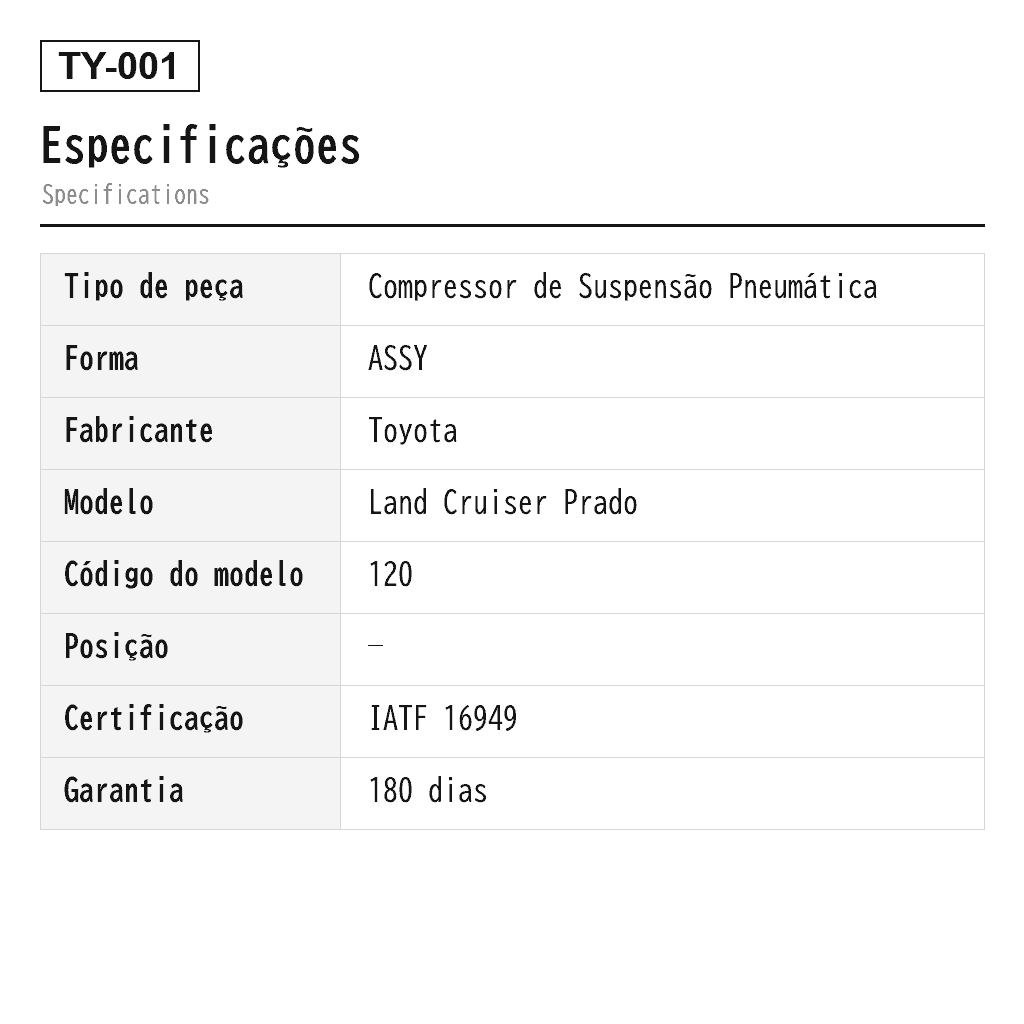 Toyota Land Cruiser Prado 120 2003-2009 Compressor de Suspensão Pneumática (48910-60020, 48910-60021, 48910-60040, 48910-60041, 4891060042) 2