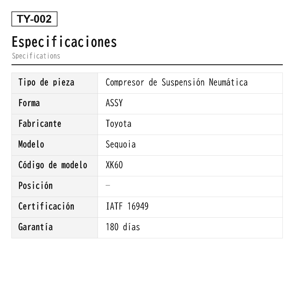 Toyota Sequoia 2008-2021 Compresor de Suspensión Neumática (48914-34020, 48914-34021, 949-359) 2