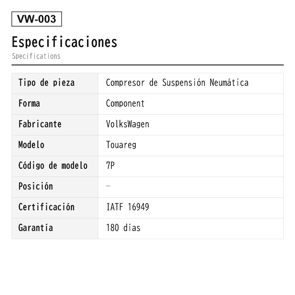 VolksWagen Touareg 7P Compresor de Suspensión Neumática (7P0616006, 7P0616006C, 7P0616006E, 7P0616006F, 7P0698007, 7P0698007A, 7P0698007B, 7P0698007C, 7P0698007D, 95835890100, 95835890101, 95835890102, 95835890103, 95835890104, 95835890105) 2