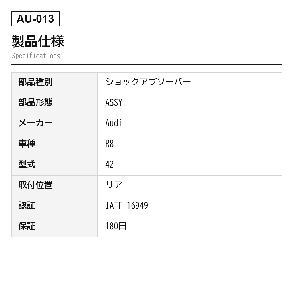Audi（アウディ） R8 2007-2015 リアエアサスペンションショックアブソーバー（420512019AA, 420512019AC, 420512019AP） 2