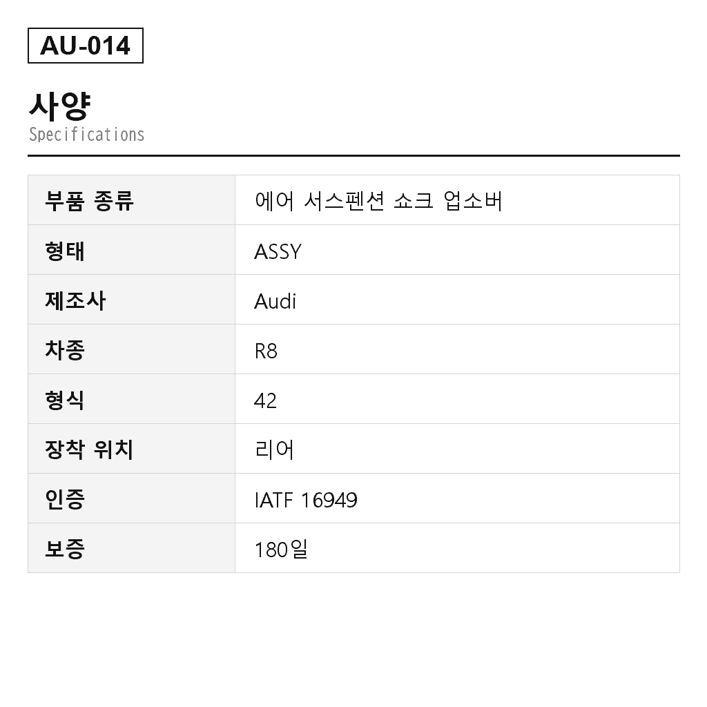 Audi R8 2007-2015 리어 에어 서스펜션 쇼크 업소버（420512019AE, 420512019AF, 420512019AH, 420512019AK, 420512019AL, 420512019AM, 420512019G, 420512019M, 420512019N, 420512019Q, 420512020AE, 420512020AF, 420512020AH, 420512020AK, 420512020AL, 420512020AM, 420512020G, 420512020M, 420512020N, 420512020Q） 2