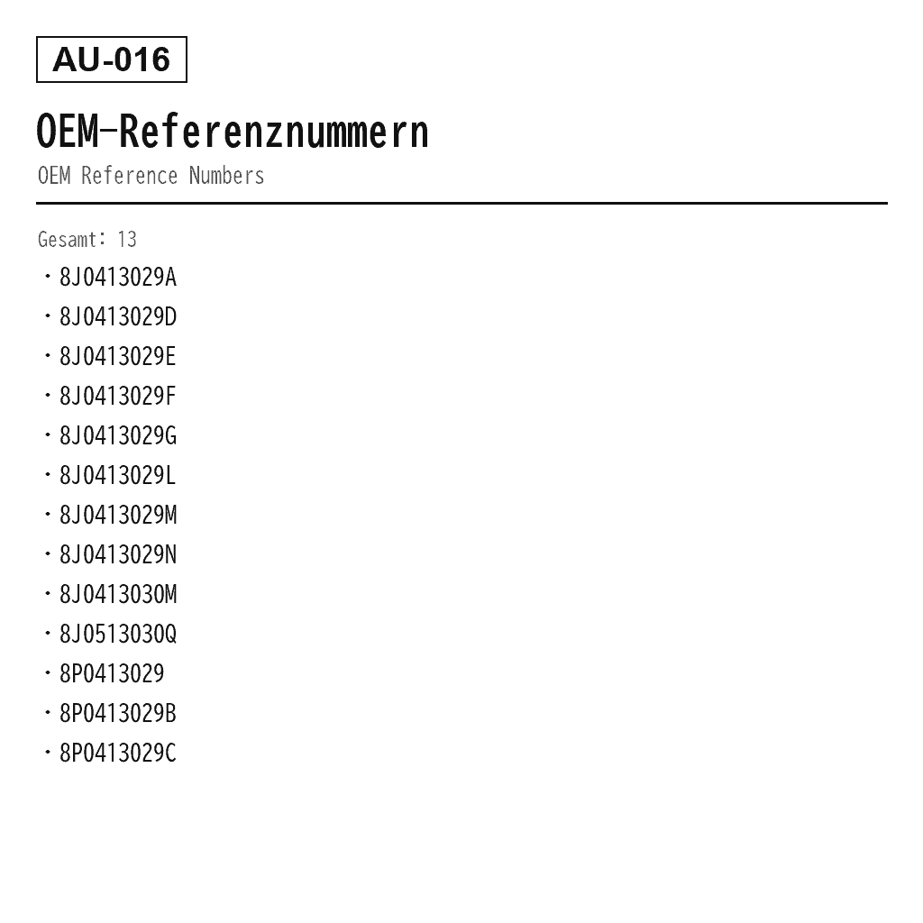 Audi A3 S3 8P 2009-2013 Vorne Luftfederungs-Stoßdämpfer (8J0413029A, 8J0413029D, 8J0413029E, 8J0413029F, 8J0413029G, 8J0413029L, 8J0413029M, 8J0413029N, 8J0413030M, 8J0513030Q, 8P0413029, 8P0413029B, 8P0413029C) 3