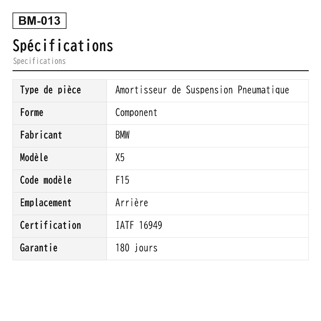 BMW X5 F15 F85 X6 F16 F86 2012-2019 Arrière Amortisseur de Suspension Pneumatique (33527850213, 33527850214, 33527856495, 33527856496, 37106875089, 37106875090) 2