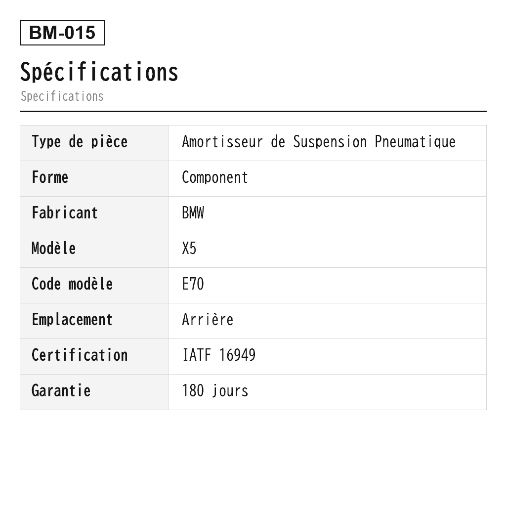 BMW X5 E70 X6 E71 2007-2014 Arrière Amortisseur de Suspension Pneumatique (33526781921, 33526781922, 33526781923, 33526781924, 33526781925, 33526781926, 33526781927, 33526781928, 33526781929, 33526781930, 33526781931, 33526781932, 33526782875, 33526782876, 33526782877, 33526782878, 6781926) 2