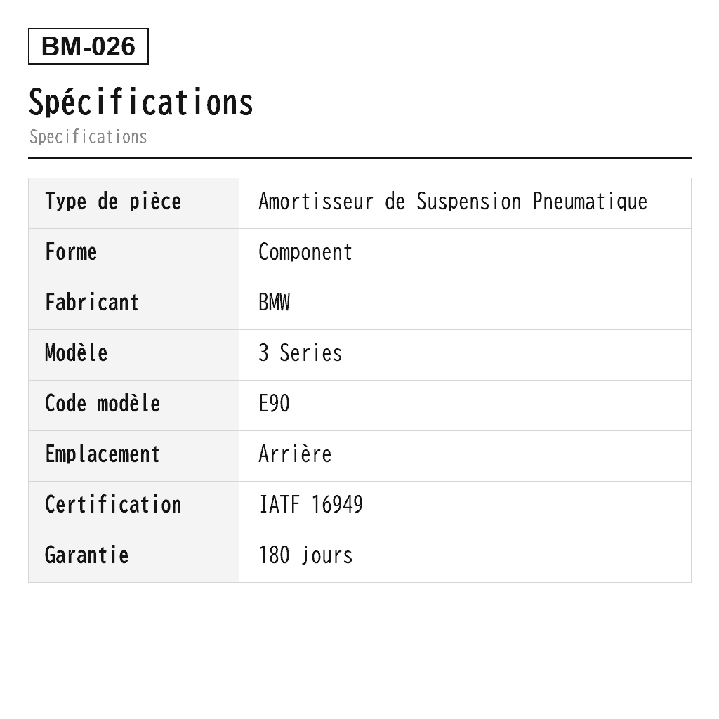 BMW 3 Series E90/E91/E92/E93 2004-2013 Arrière Amortisseur de Suspension Pneumatique (33526791562, 33526791568, 33526791569, 33526860328, 33526862172, 33526868652, 33526868654, 33526873722, 33526873753, 33526873775, 33526873822, 33526874369, 33526874372, 33526874380, 33526874383, 33526883839, 3448017) 2