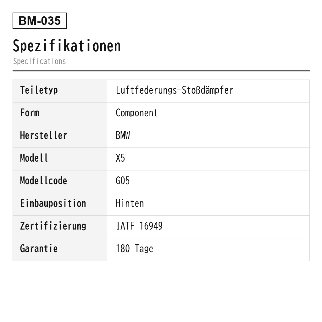 BMW X5 G05 2019-2022 Hinten Luftfederungs-Stoßdämpfer (37106869023, 37106869024, 37106869025, 37106869026, 37106896441, 37106896442) 2
