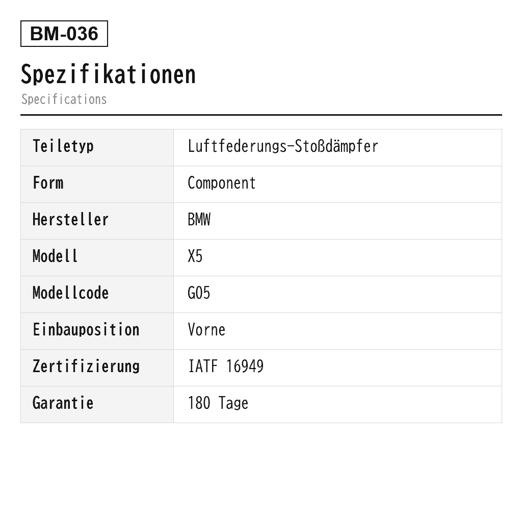BMW X5 G05 2019-2022 Vorne Luftfederungs-Stoßdämpfer (37106869019, 37106869020, 37106869021, 37106869022, 37106896439, 37106896440) 2