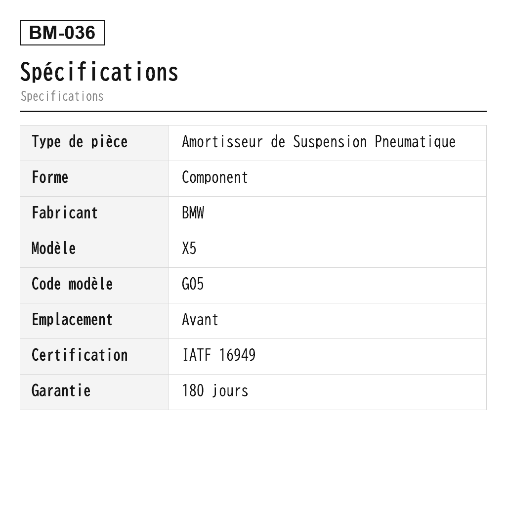 BMW X5 G05 2019-2022 Avant Amortisseur de Suspension Pneumatique (37106869019, 37106869020, 37106869021, 37106869022, 37106896439, 37106896440) 2