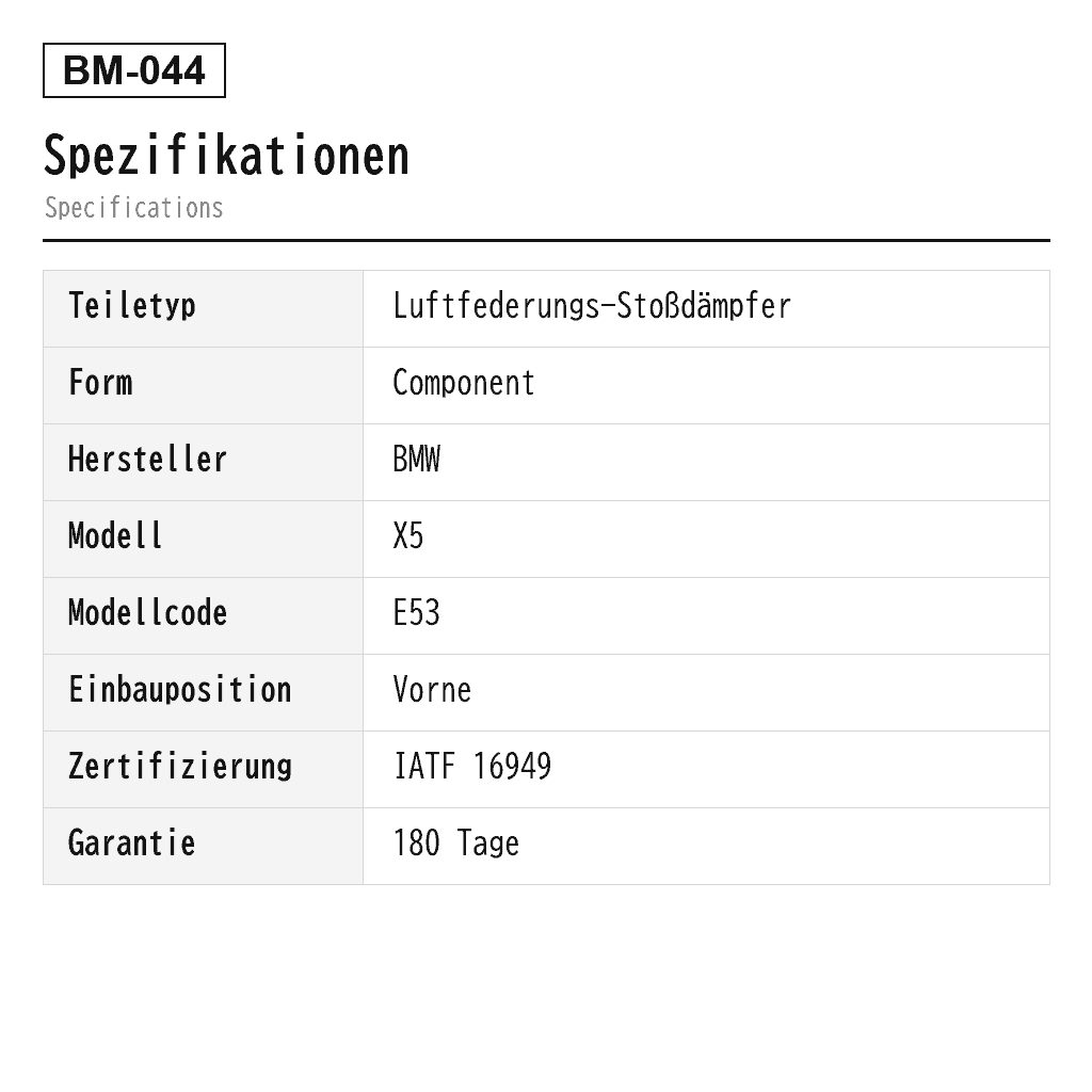 BMW X5 E53 2000-2006 Vorne Luftfederungs-Stoßdämpfer (37-11-6-757-501, 37-11-6-757-502, 37-11-6-761-443, 37-11-6-761-444) 2