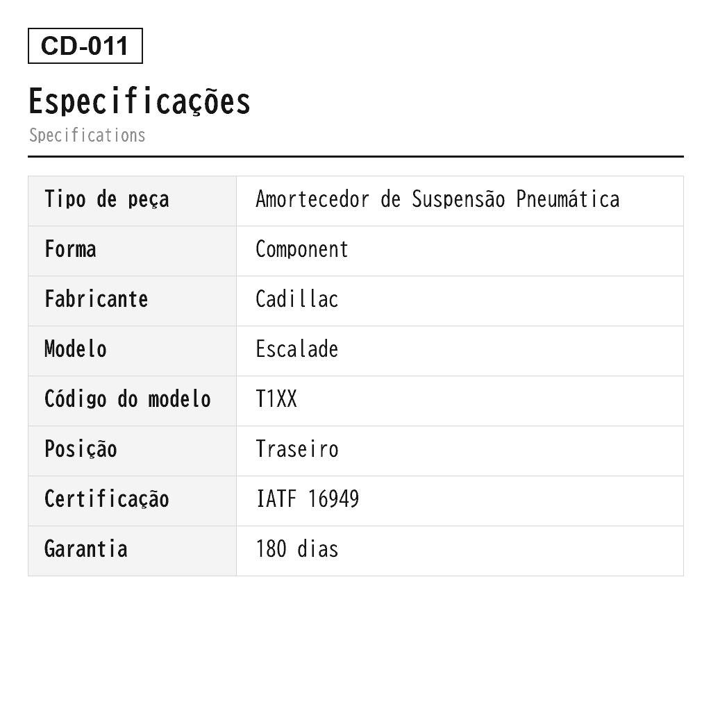 Cadillac Escalade 2021- Traseiro Amortecedor de Suspensão Pneumática (84741585) 2