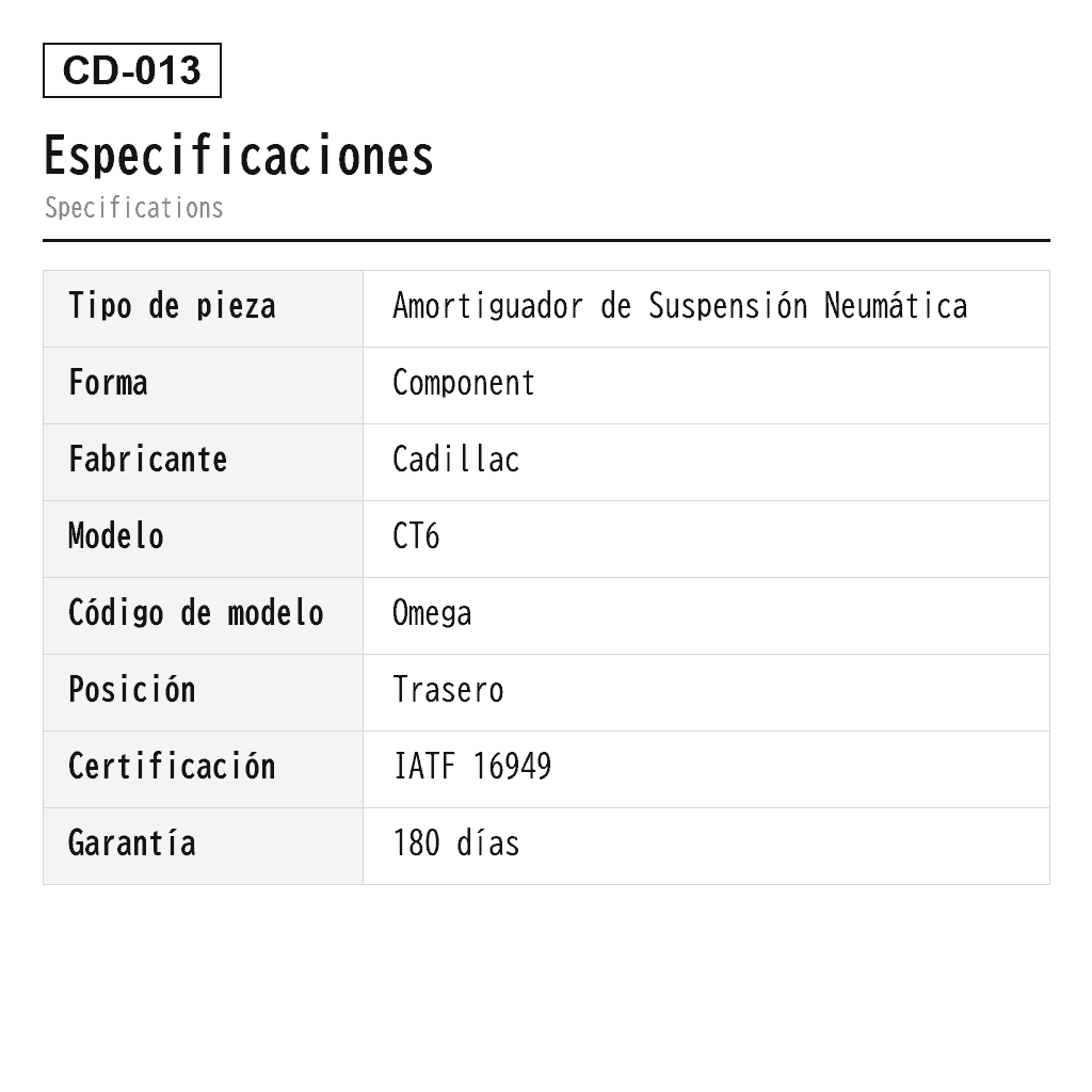Cadillac CT6 2016-2018 Trasero Amortiguador de Suspensión Neumática (23276555, 23405720, 580-1121, 84130116, 84239993) 2