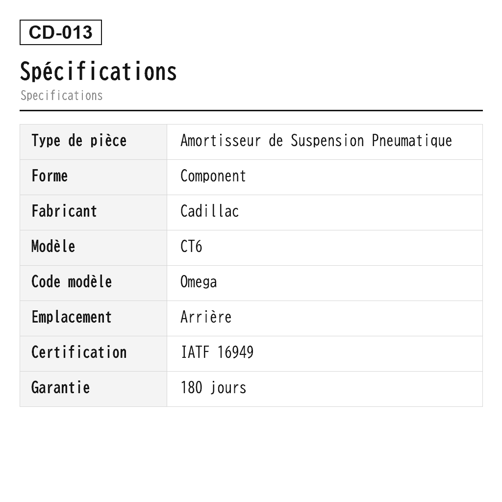 Cadillac CT6 2016-2018 Arrière Amortisseur de Suspension Pneumatique (23276555, 23405720, 580-1121, 84130116, 84239993) 2