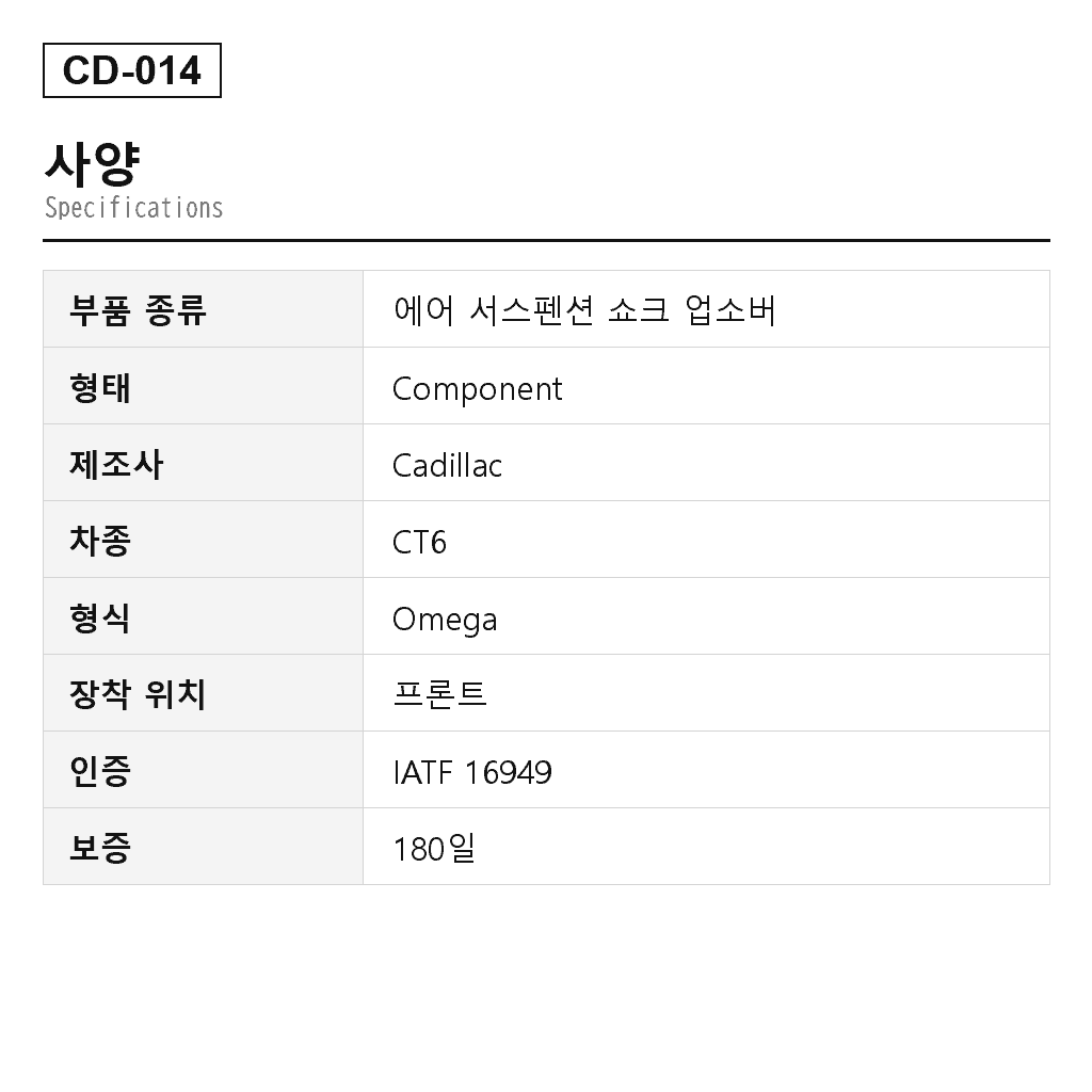 Cadillac CT6 2016-2020 프론트 에어 서스펜션 쇼크 업소버（23276551, 23405719） 2