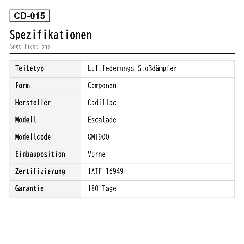 Cadillac Escalade 2007-2014 Vorne Luftfederungs-Stoßdämpfer (15886465, 15909491, 15911938, 15918522, 15939374, 19209555, 19300031, 19353945, 19368453, 19368456, 19368457, 20810270) 2