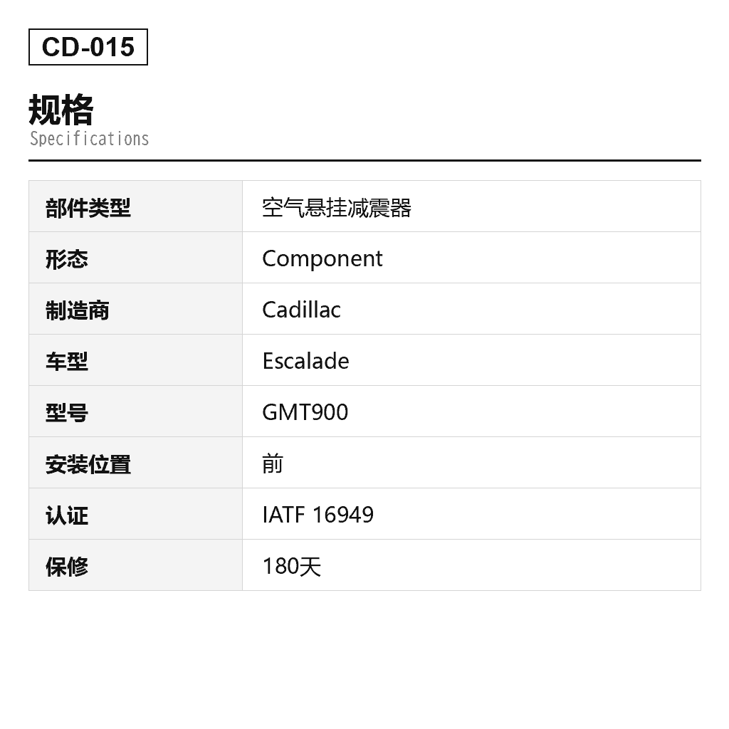 Cadillac Escalade 2007-2014 前 空气悬挂减震器（15886465, 15909491, 15911938, 15918522, 15939374, 19209555, 19300031, 19353945, 19368453, 19368456, 19368457, 20810270） 2