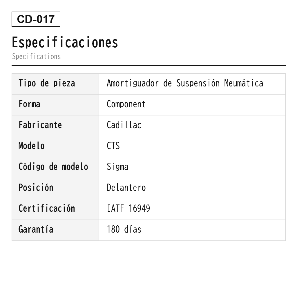 Cadillac CTS 2009-2015 Delantero Amortiguador de Suspensión Neumática (19181636, 19302773, 580-1044, 580378, 949-704) 2