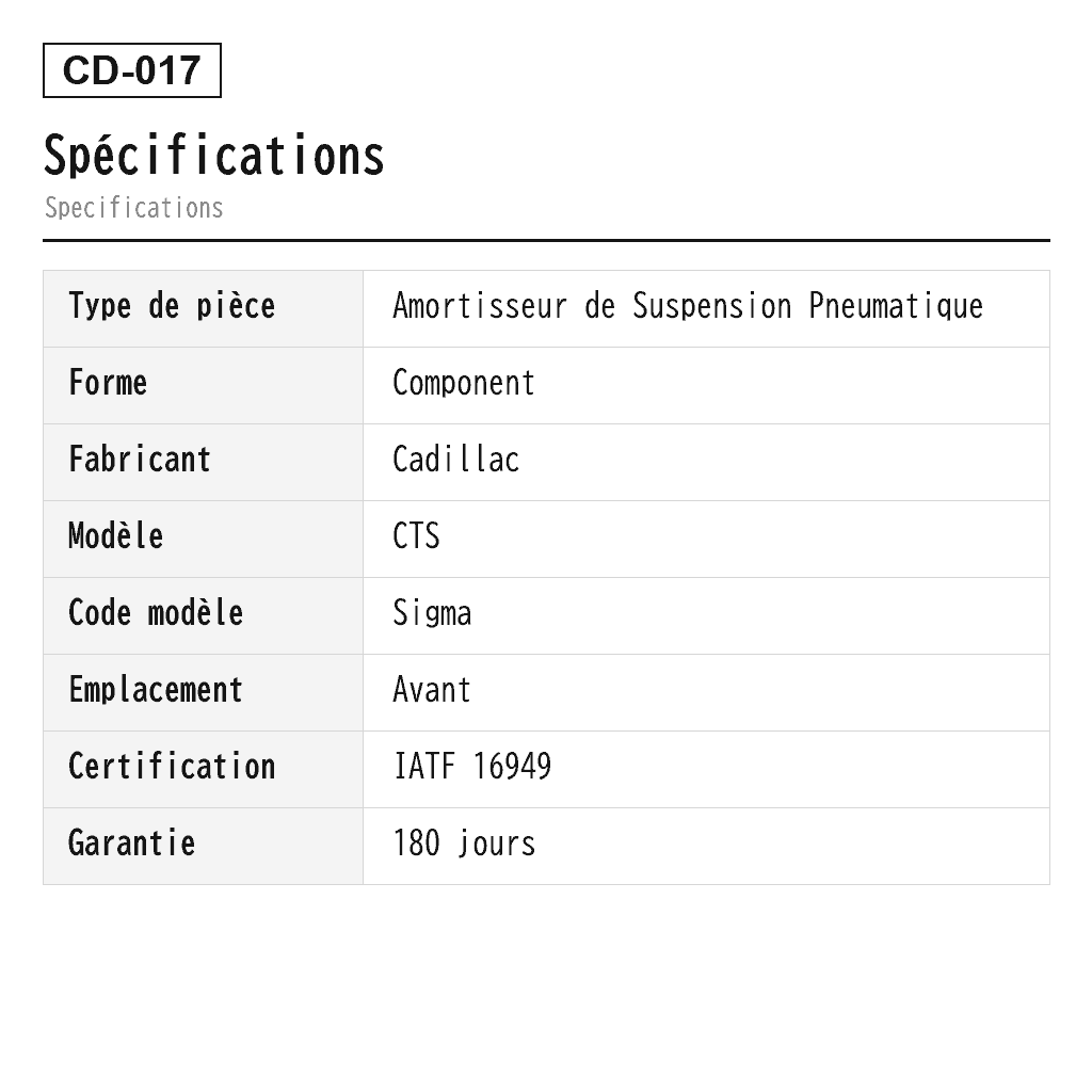 Cadillac CTS 2009-2015 Avant Amortisseur de Suspension Pneumatique (19181636, 19302773, 580-1044, 580378, 949-704) 2