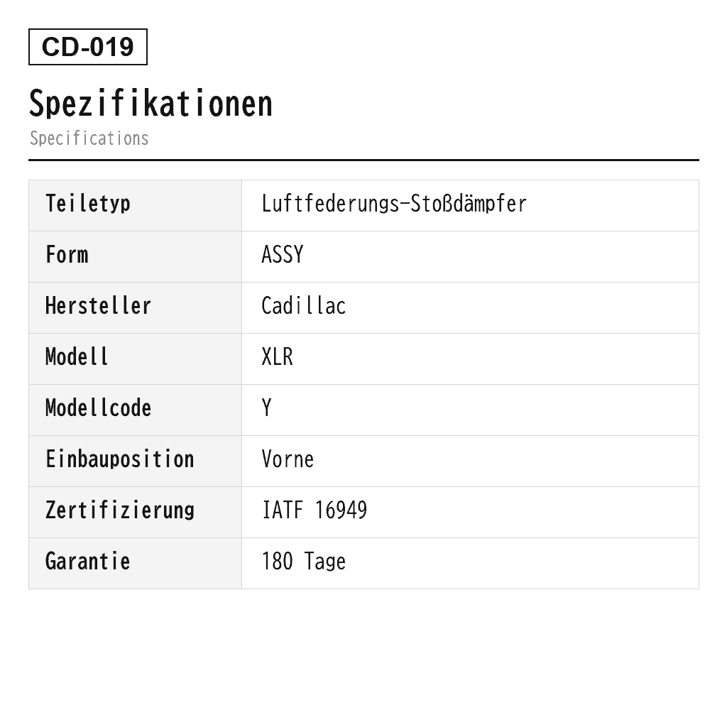 Cadillac XLR 2004-2009 Vorne Luftfederungs-Stoßdämpfer (0510811, 10357972, 10439764, 19178739, 19259306, 19259307, 19302774, 19302775, 19302787, 19302790, 21282051, 22248107, 22248832, 22784744, 580-1046, 580-1061, 580135, 88952524, 88952527) 2