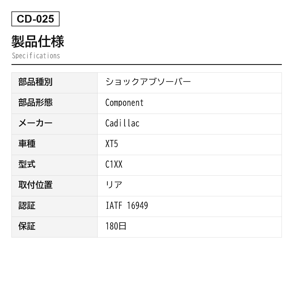 Cadillac（キャデラック） XT5 2017-2020 リアエアサスペンションショックアブソーバー（23401007, 23401008, 84076739, 84076740, 84218475, 84218476, 84334449, 84334450, 84334453, 84334454, 84564323, 84564324） 2