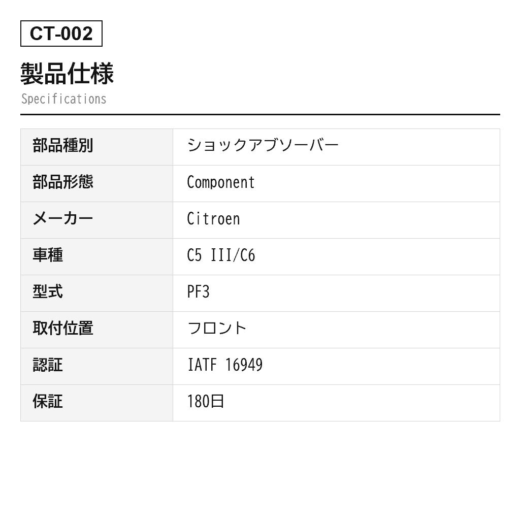 Citroen（シトロエン） C5 III/C6 フロントエアサスペンションショックアブソーバー（5208.J4, 5208.J5, 5208.S2, 5208.S3, 5208.S4, 5208.S5, 5271.J5, 5271.J6, 5271.J9, 5271.K0, 5271.K1, 5271.K2, 5271.K5, 5271.K6, 5271.K7, 5271.K8, 5271.L3, 5271.L4, 5271.L5, 5271.L6） 2