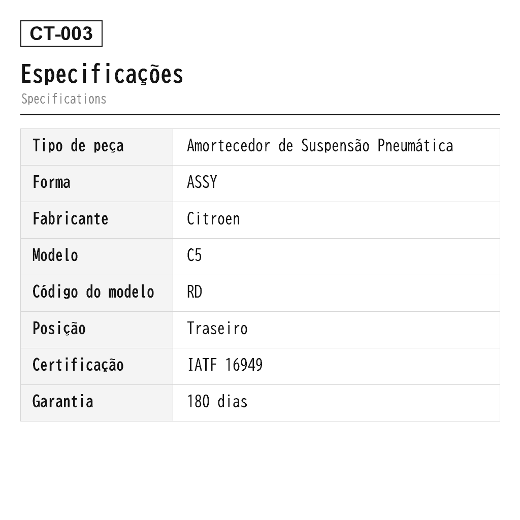 Citroen C5 III C6 2006-2017 Traseiro Amortecedor de Suspensão Pneumática (527292, 527293, 527297, 527299, 9674988580) 2