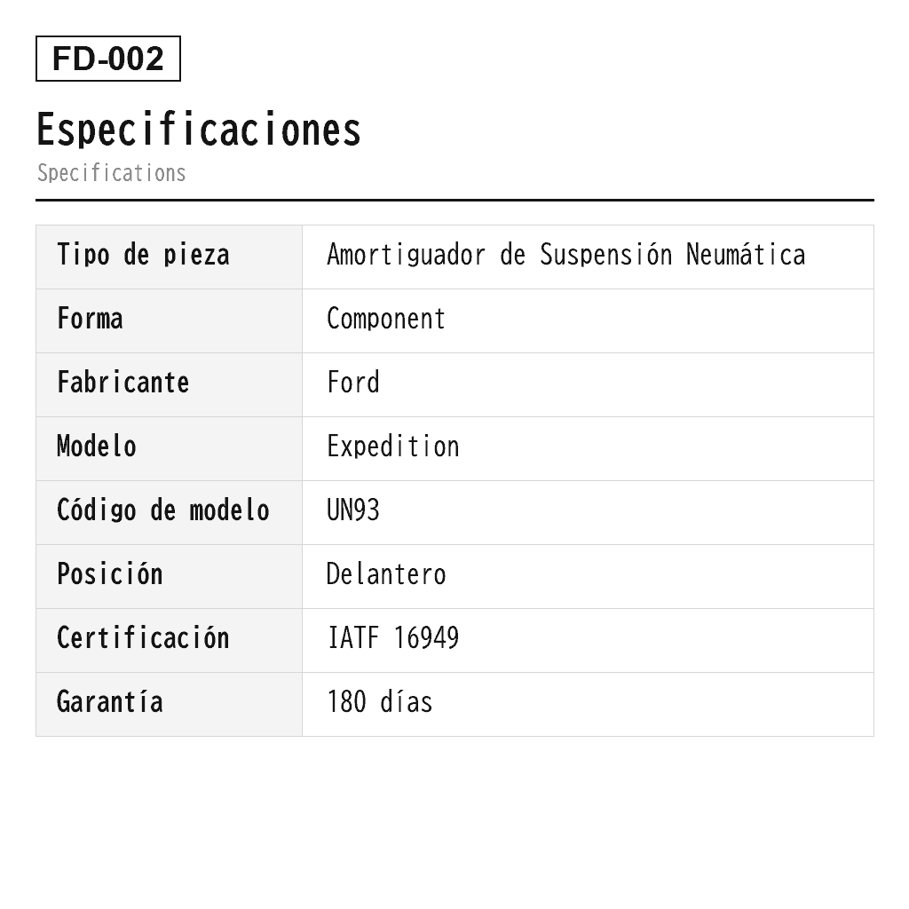 Ford Expedition 1997-2002 Delantero Amortiguador de Suspensión Neumática (AS-2124, AS-7400) 2