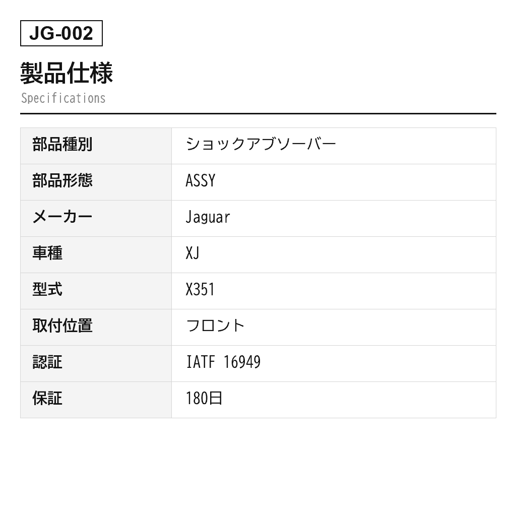 Jaguar（ジャガー） XJ X351 2010-2019 フロントエアサスペンションショックアブソーバー（C2D16483, C2Z27762, C2Z18380, C2Z25382, C2D19108, C2D11675, C2D13345） 2