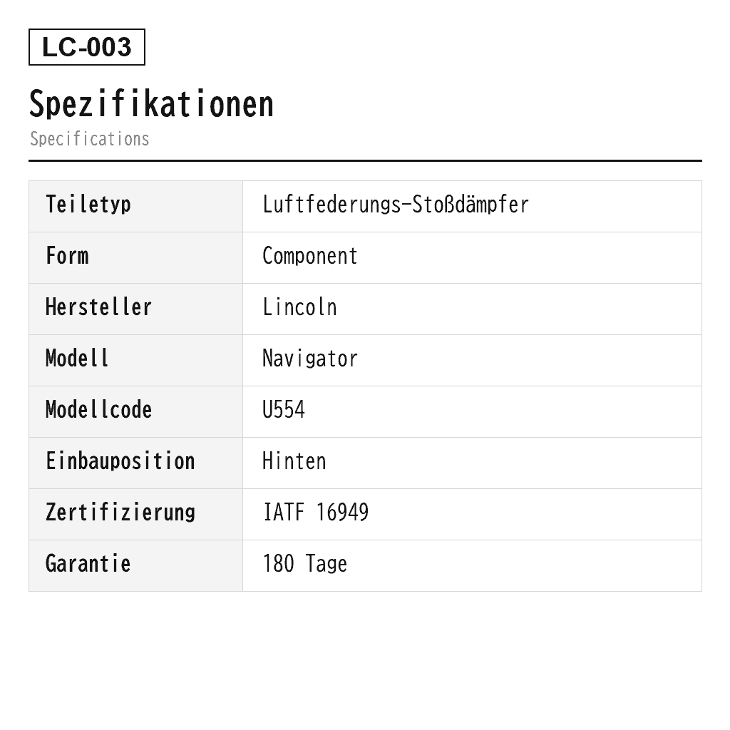 Lincoln Navigator 2018-2023 Hinten Luftfederungs-Stoßdämpfer (JL1Z-18125-A, JL1Z-18125-C, JL1Z-18125-H, JL1Z-18125-J) 2