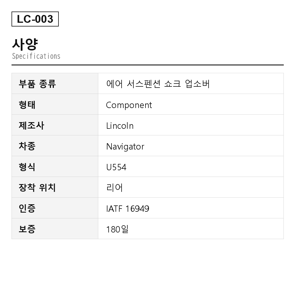Lincoln Navigator 2018-2023 리어 에어 서스펜션 쇼크 업소버（JL1Z-18125-A, JL1Z-18125-C, JL1Z-18125-H, JL1Z-18125-J） 2