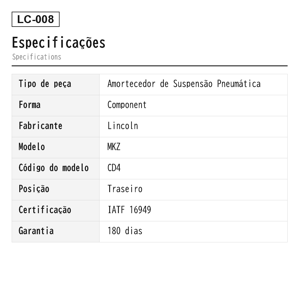 Lincoln MKZ 2013-2019 Traseiro Amortecedor de Suspensão Pneumática (DG9Z-18125-A, EG9Z-18125-A, EG9Z-18125-C, EG9Z-18125-D, EG9Z-18125-L) 2